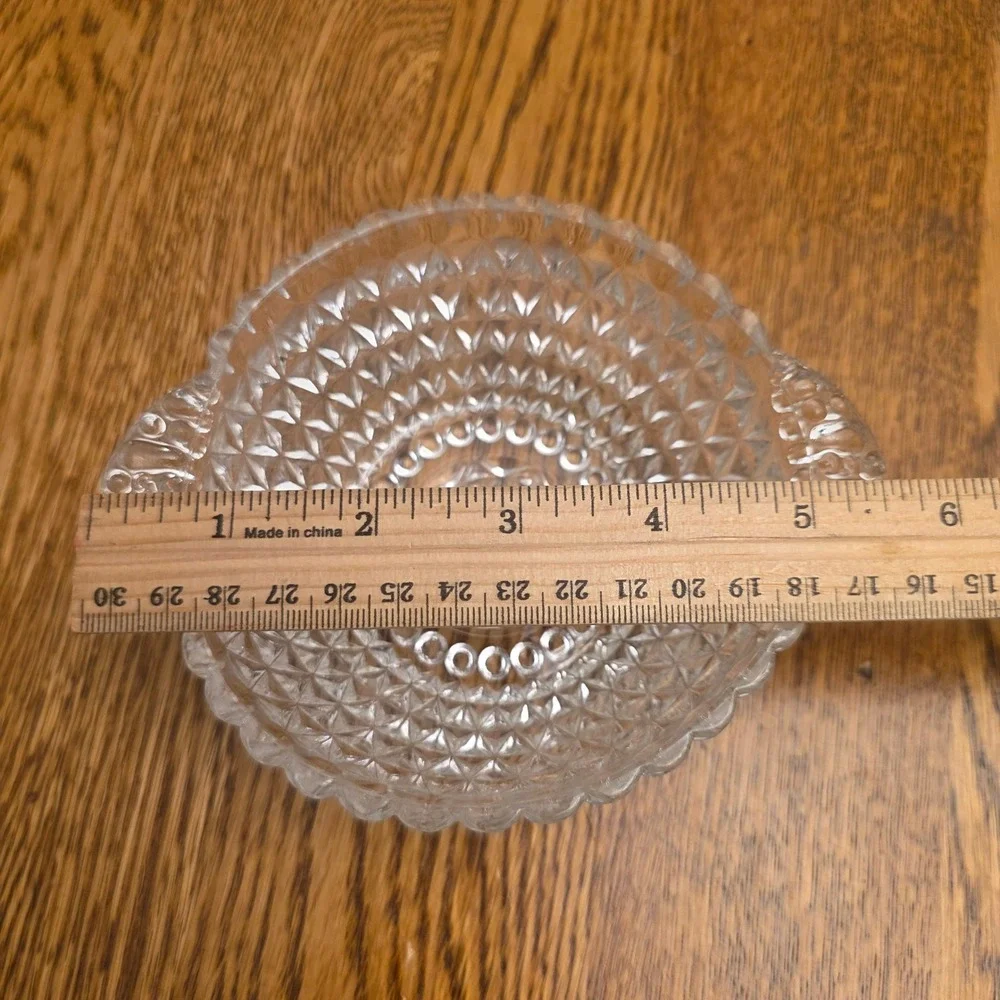 Vintage Pressed Glass Bowl Diamond Point Hobnail Starburst Handled Dish‎ MCM